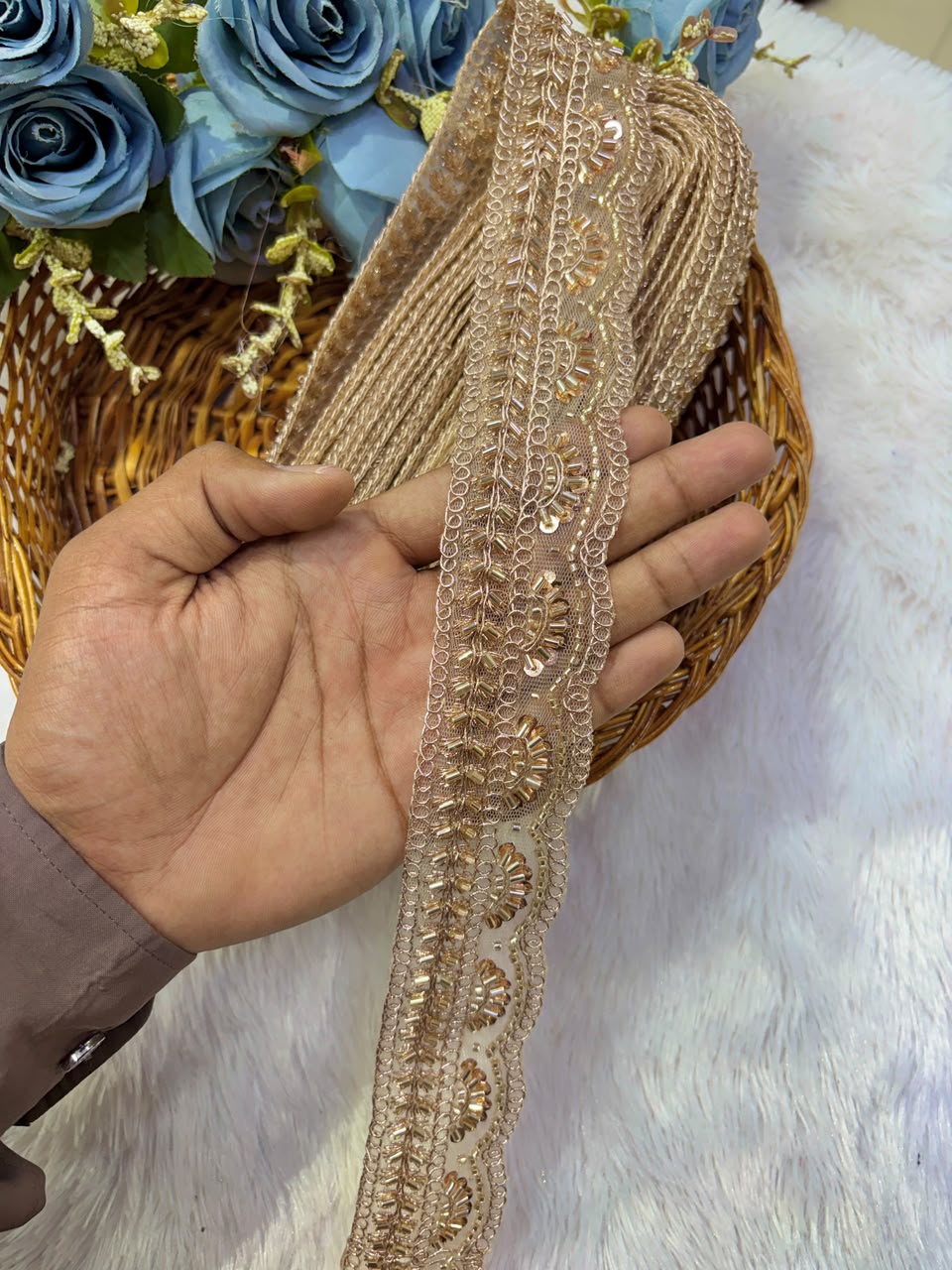 ✨ Premium Golden hand made Embroidered Zari Lace – Elegant Decorative Border pack of 9 meter golden