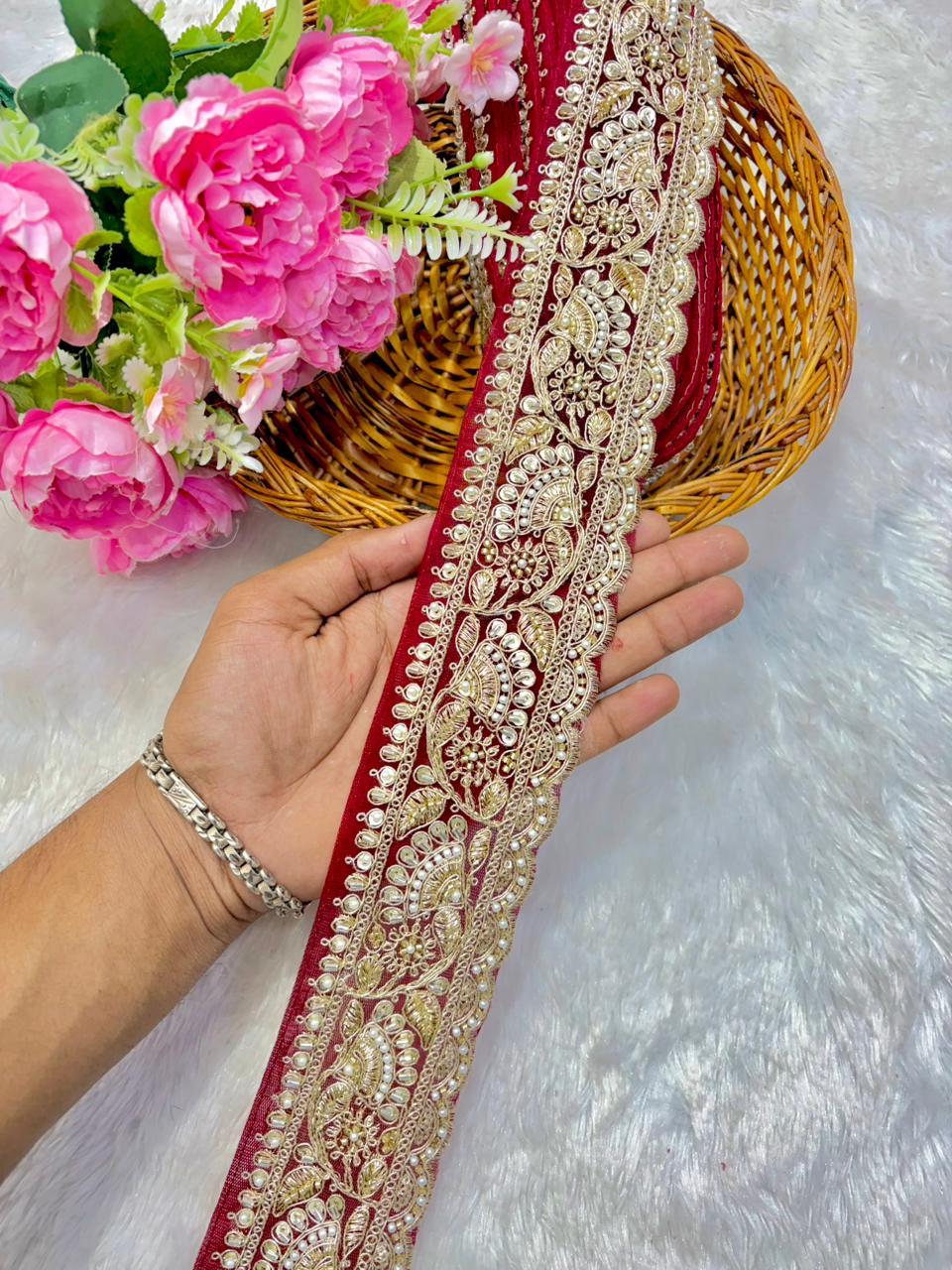 Premium Designer Bridal Zari & hand Work Saree Lace lace border 3inch ( pack of 9 meter )