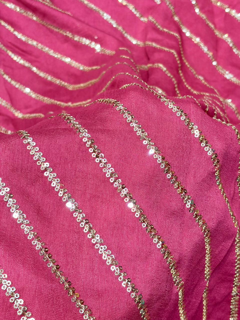 Midnight Gold Wave Vichitra Silk width 44