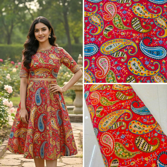 Multicolor chinon fabrics position, print Fabric for Dress, Kurti, Blouse & Home Décor | Bright Green Base Designer Fabric for Festive & Wedding Wear 44 width