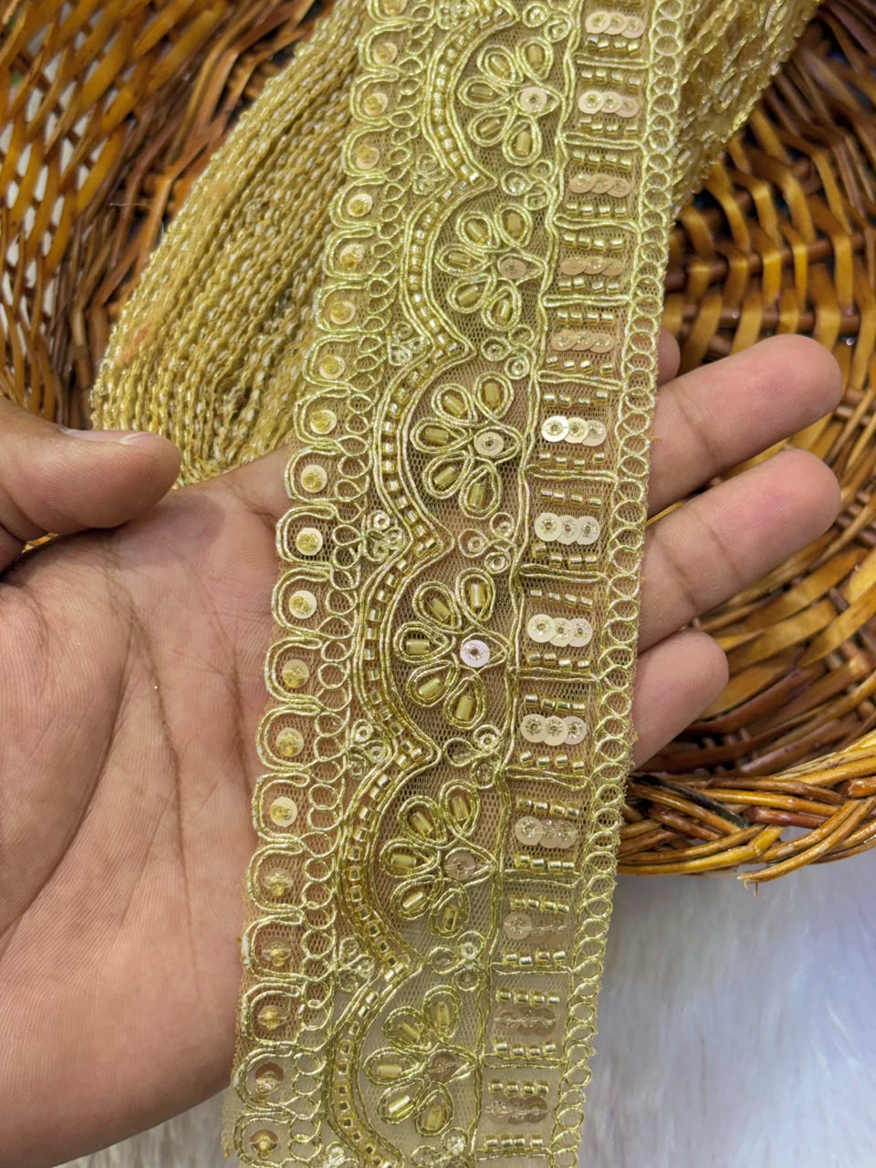 ✨ Premium Golden hand made Embroidered Zari Lace – Elegant Decorative Border pack of 9 meter gold