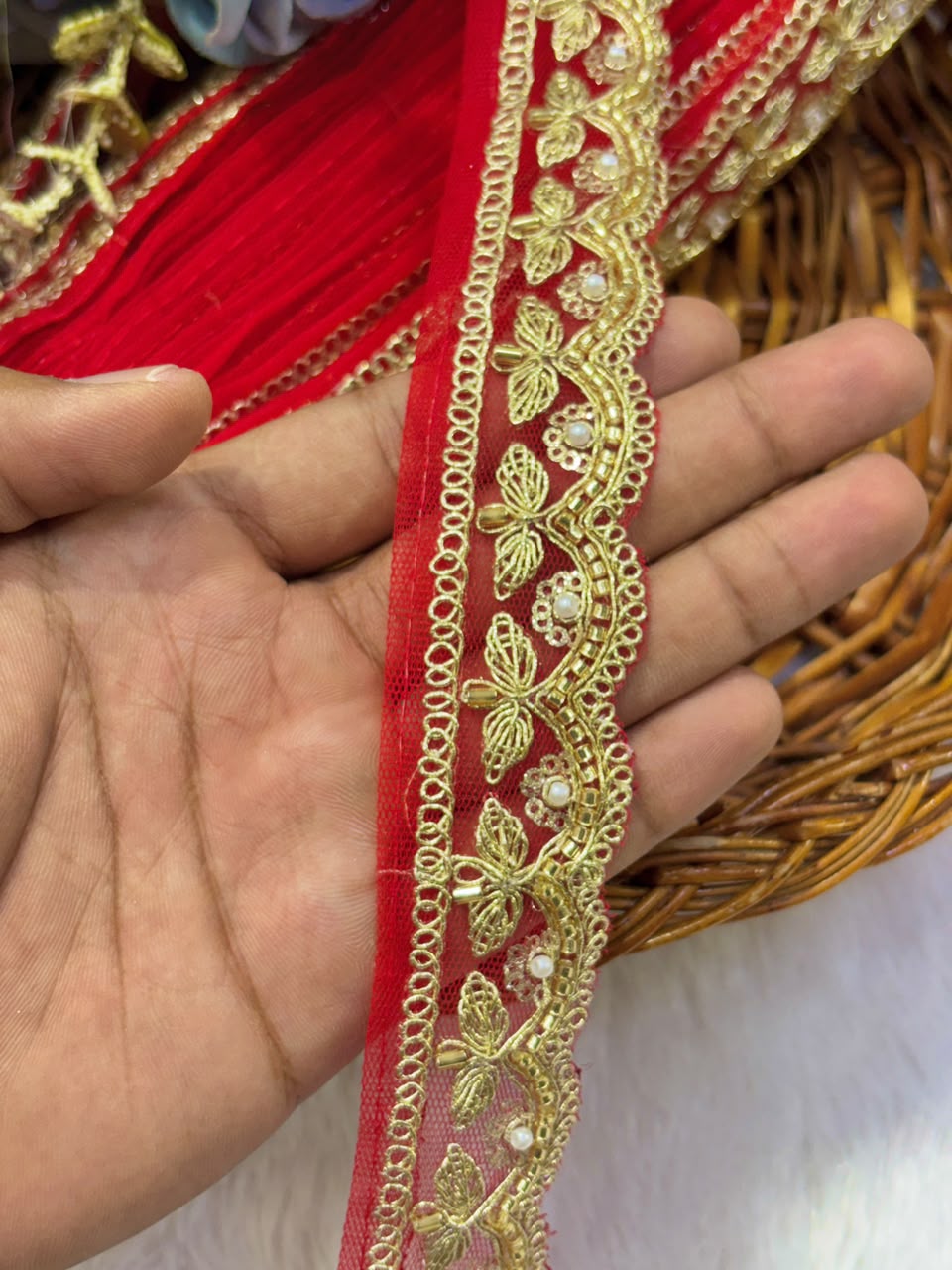 ✨ Premium Golden hand made Embroidered Zari Lace – Elegant Decorative Border pack of 9 meter golden