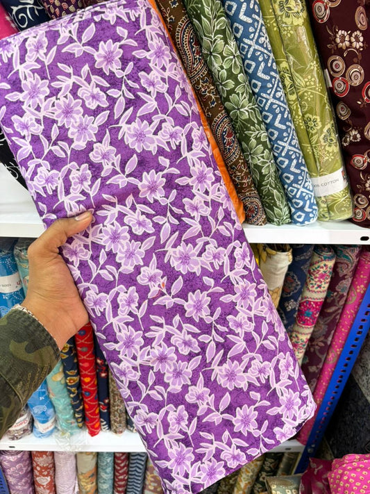 Pure 100% Cambric Cotton Printed Fabric – Soft & Elegant Ethnic Floral Design 44width