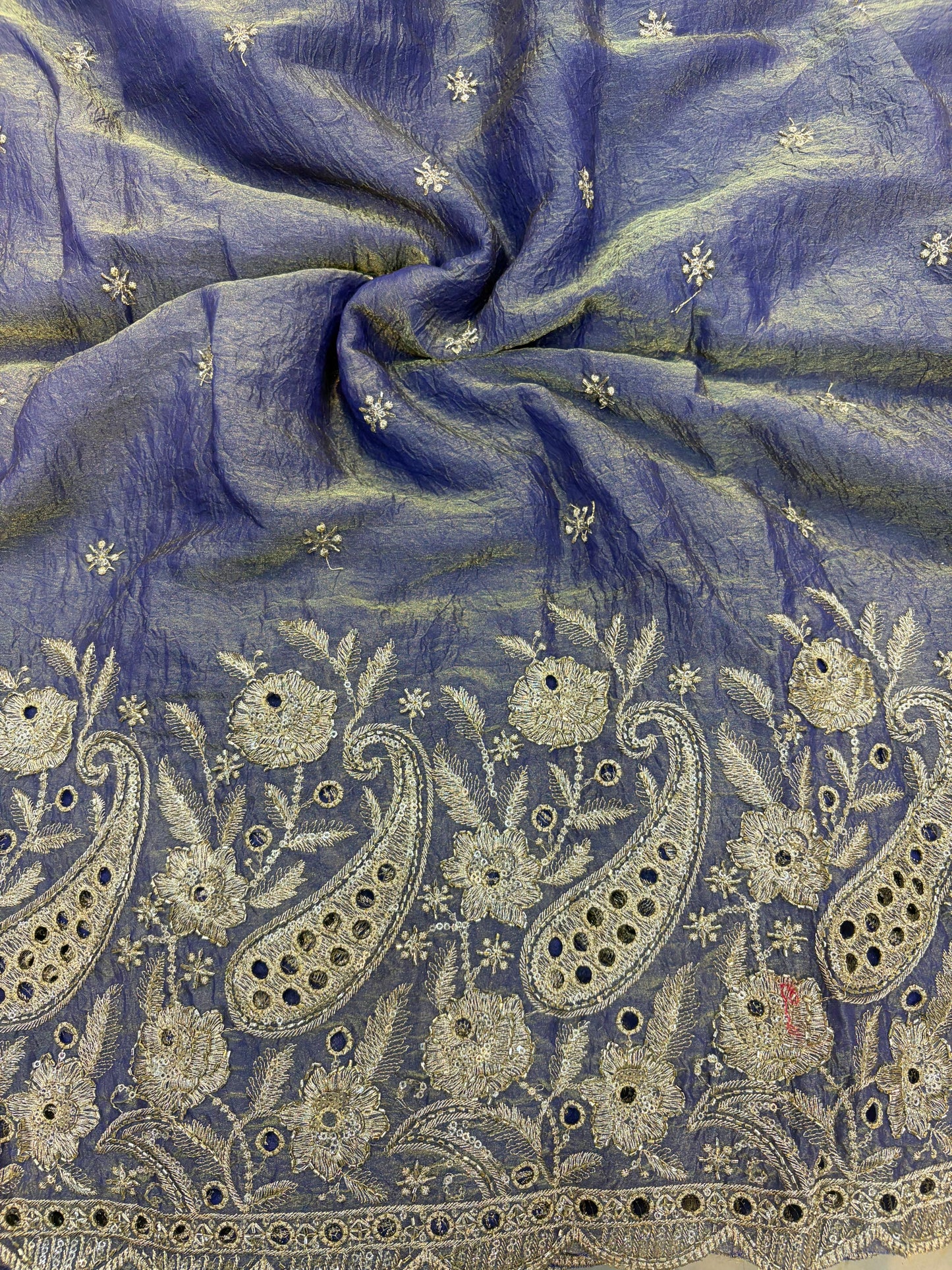 Exclusive Pure Space Silk Beautiful Border With Beats Work Width 44 - Steel Blue