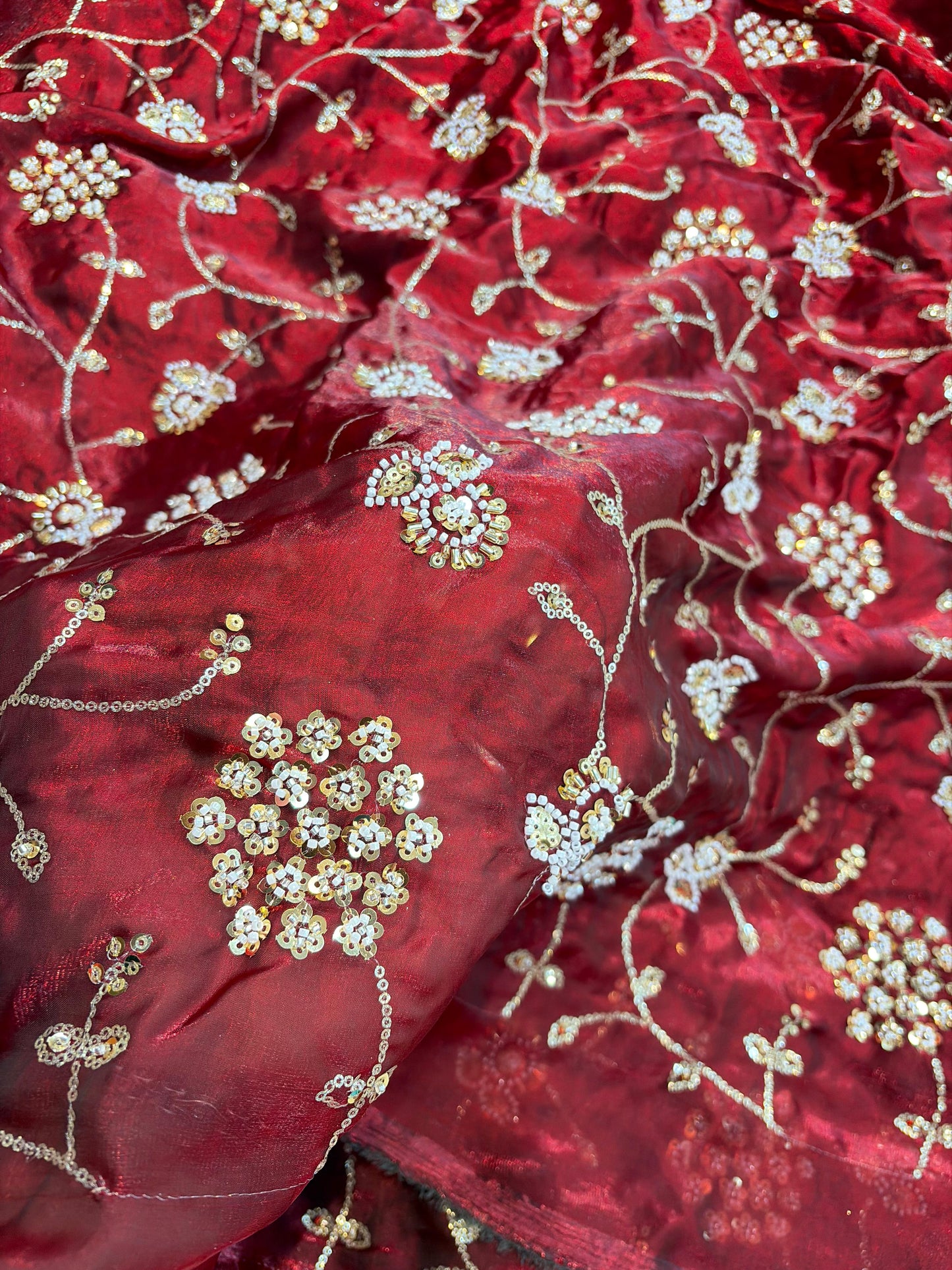 Wine Maroon Premium Space Silk All Over Hand Work Width44 Saree Lehenga