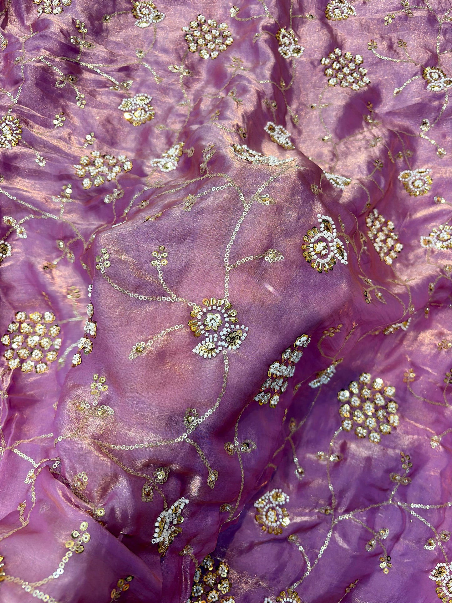 Orchid Purple Premium Space Silk All Over Hand Work Width44 Saree Lehenga