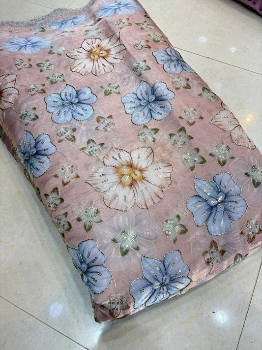 Exclusive Jimmy Choo Fabric Elegant Floral Design With Beads Work Width 44