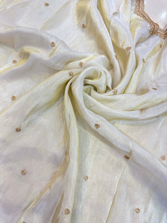 😍Premium Dyable 💕tissu Dupatta with Four-Side Golden Embroidered ☺️Border (2.25 Meter)