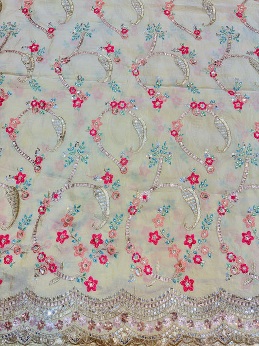 👗pure viscouse tissue zari with embroidered 🥻60 inch width