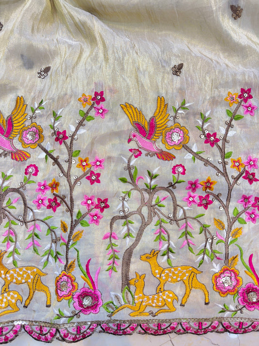 👗pure viscouse tissue zari with embroidered 🥻44-45 inch width