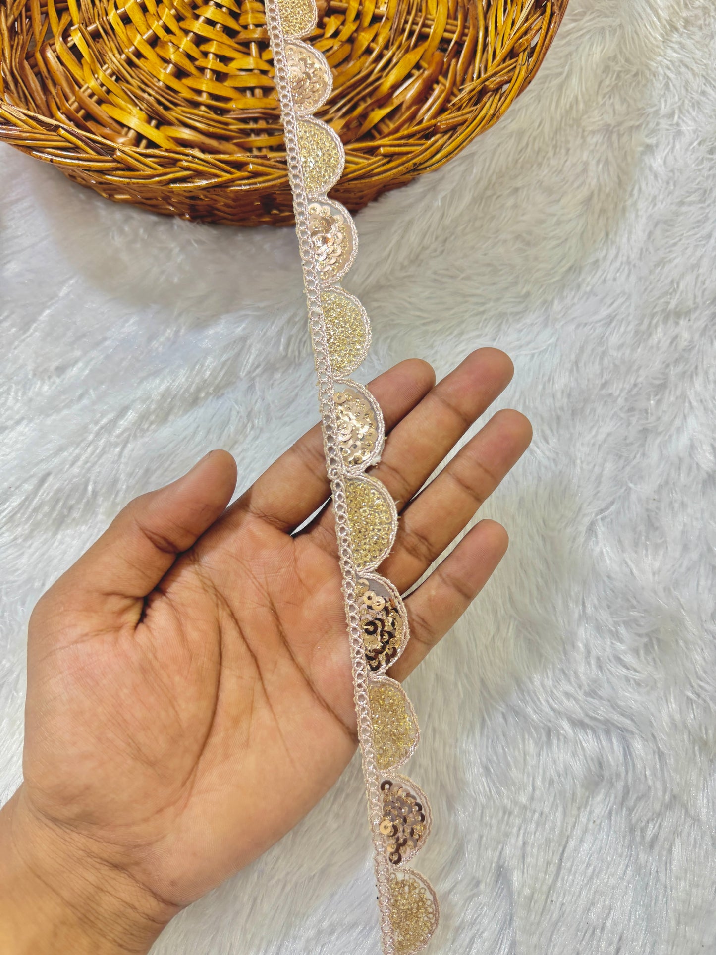 rose gold lace Sequin Embroidery Lace Border Trim for Saree, Dress, Dupatta, Craft, Decoration β Designer Fancy Lace (9Meter) roll