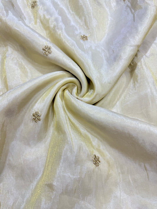 Viscouse tissu with Golden Zari Elephant Border & Floral beats Weave 44-45width ( dyble )