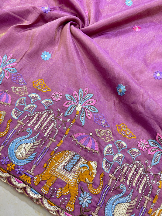 PURE TISSUE MULTI EMBRODERY DAAAMAN STYLE 44-45width ONION PINK