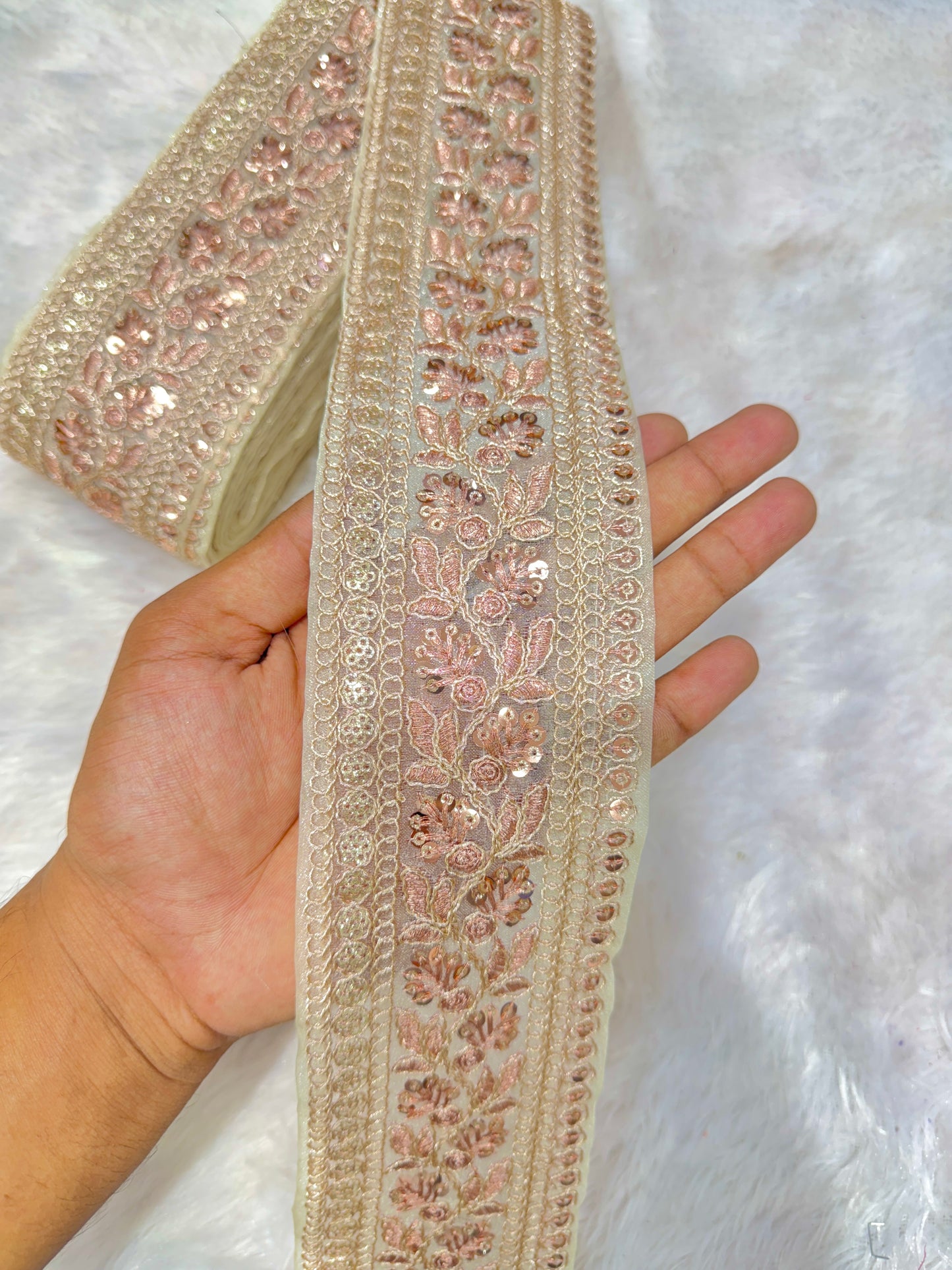 Premium velvet 3 inch gold Zari with sequins Embroidered border