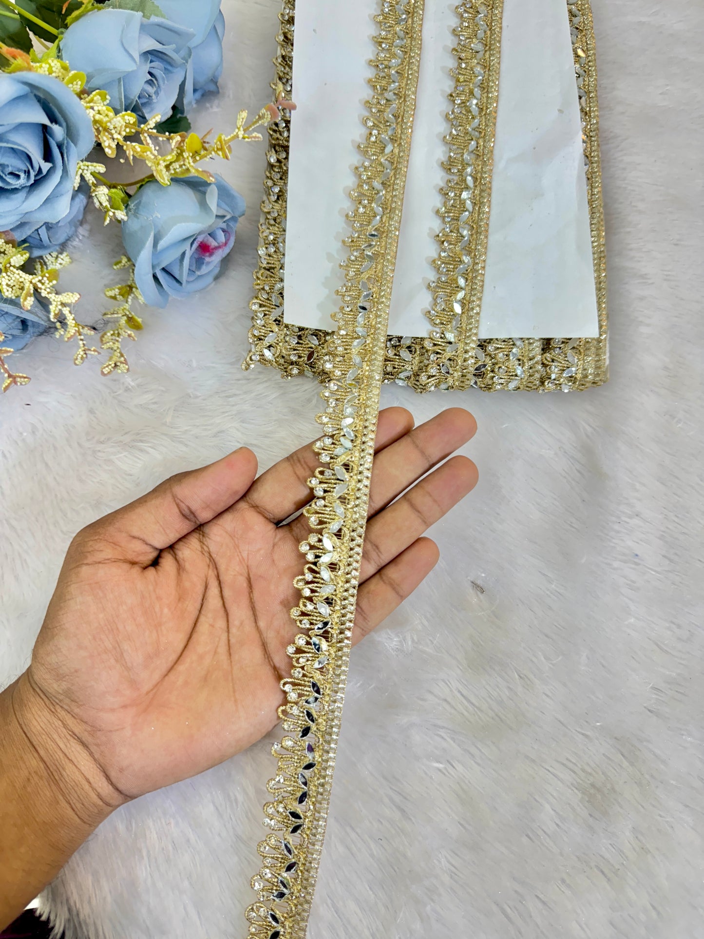 Golden Mirror Work Lace border premium quality (pack of 9 meter )