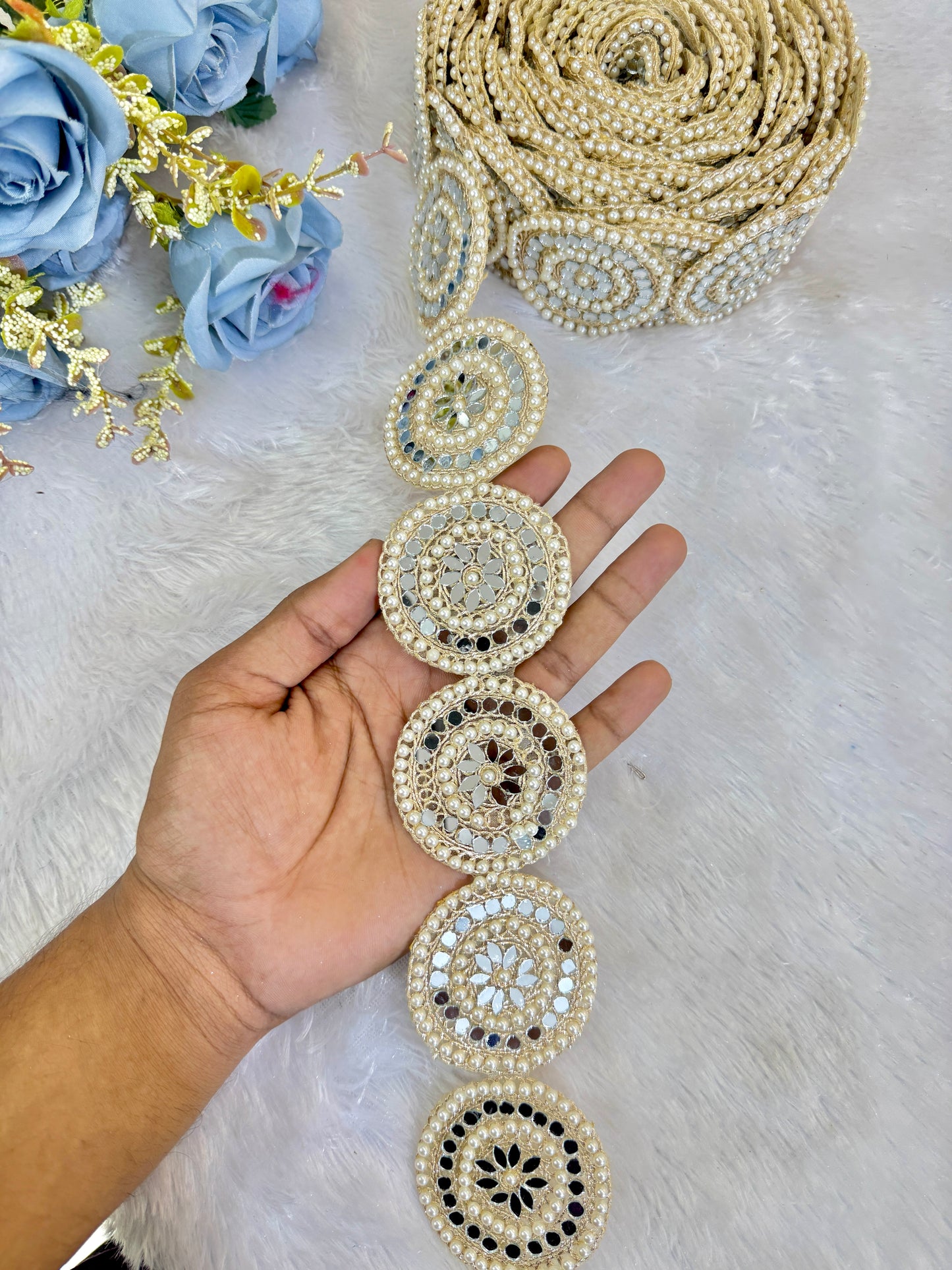 Golden Mirror Work Lace border premium quality (pack of 1 meter )