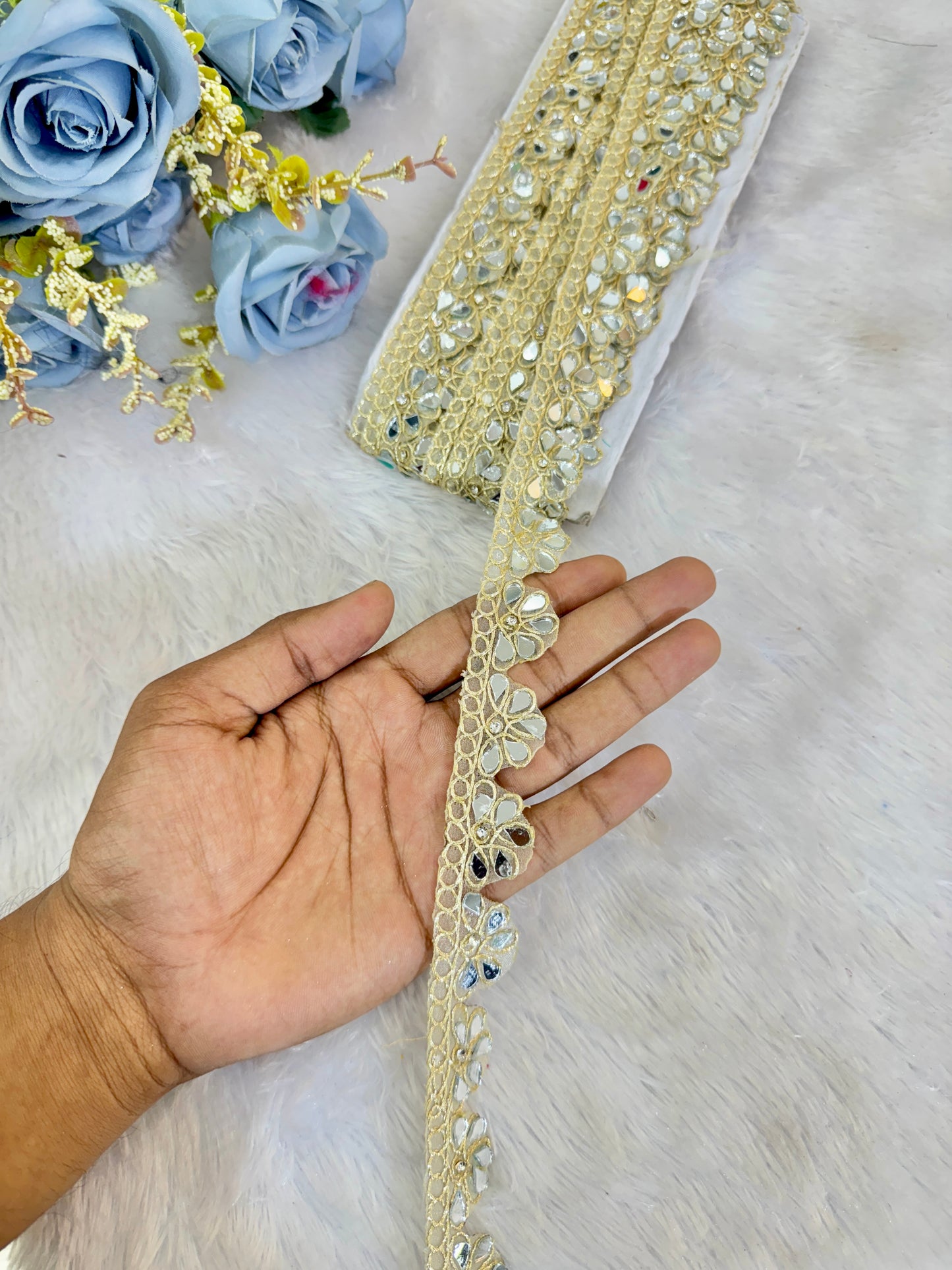 Golden Mirror Work Lace border premium quality (pack of 9 meter )