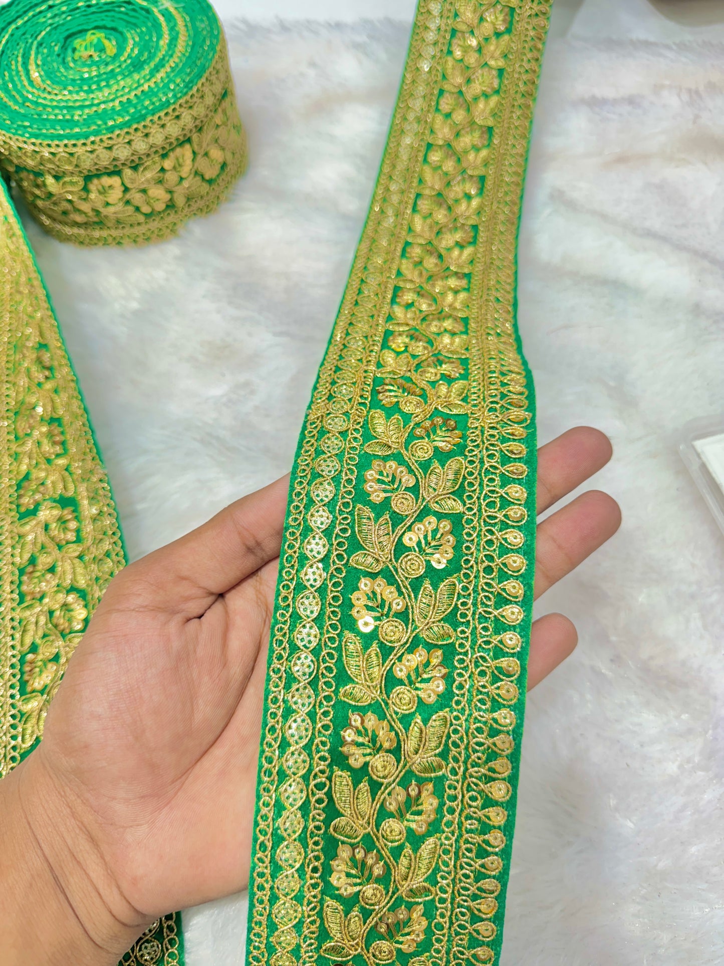 Premium velvet 3 inch gold Zari with sequins Embroidered border