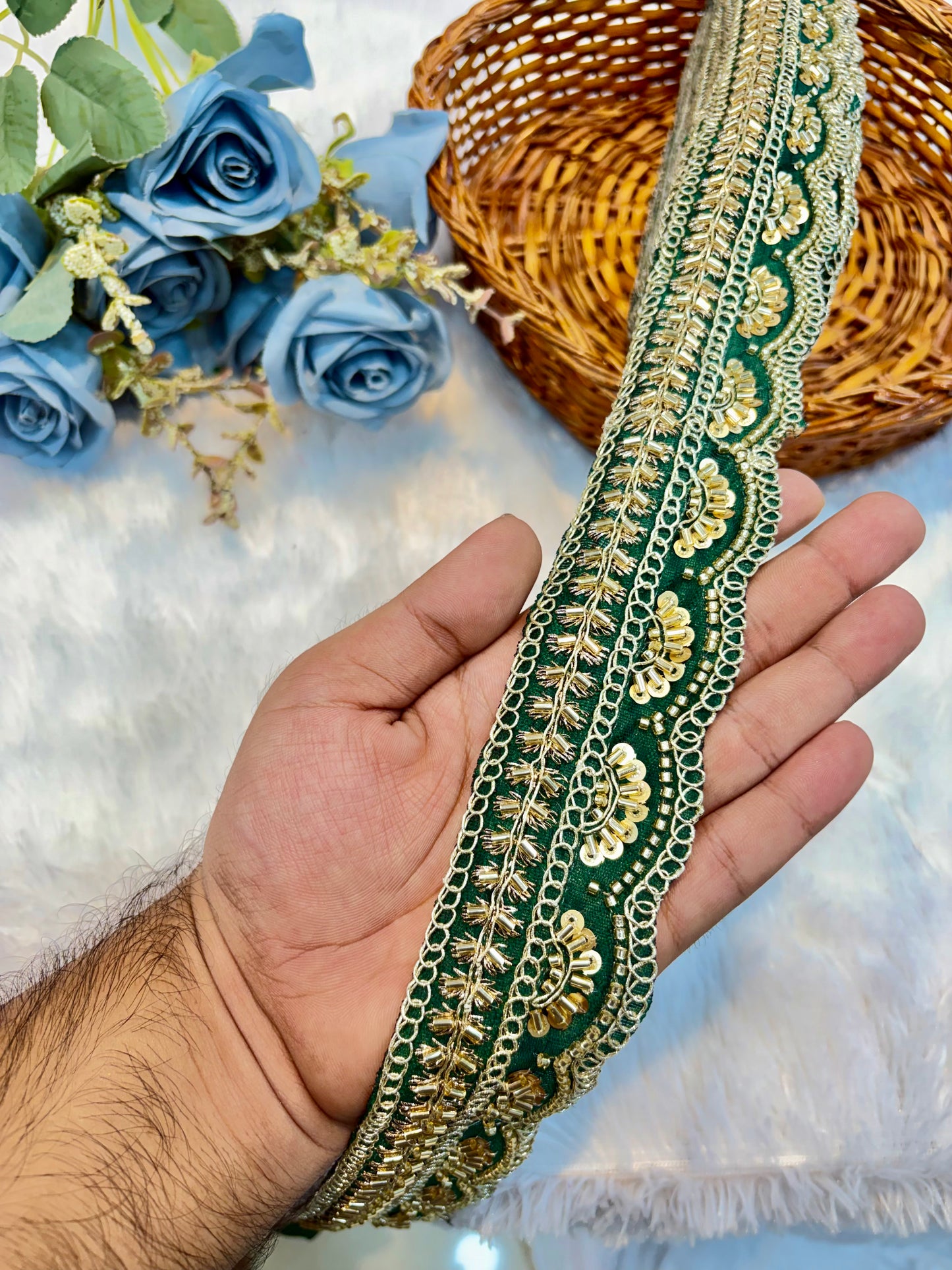 Premium handmade Designer Lace – 9 Meter Premium Decorative Lace (bottle green)