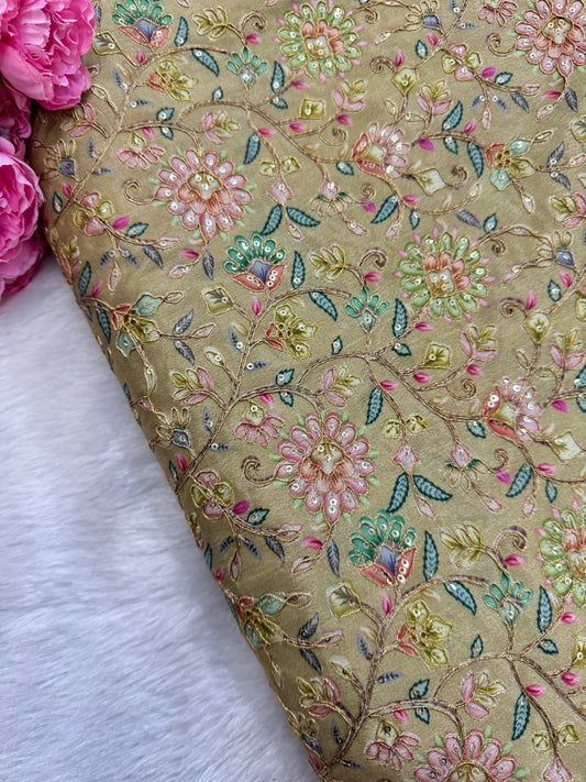 Pure 🌸Chinon fabric 👗with embroidery 44inch width
