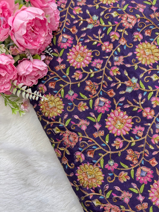 Pure 🌸Chinon fabric 👗with embroidery 44inch width