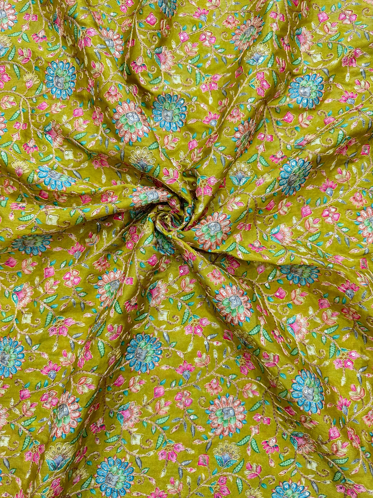 Pure 🌸Chinon fabric 👗with embroidery 44inch width