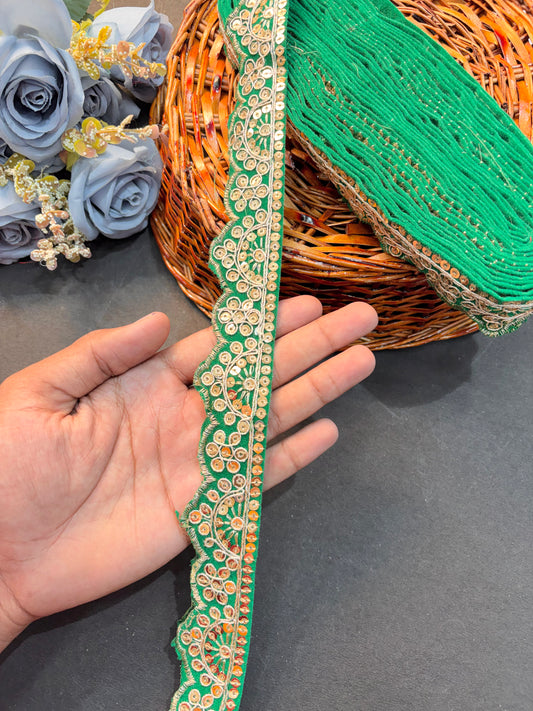 Velvet Lace Border with Golden Zari & Sequin Work | Designer Saree, Dupatta, Lehenga, Blouse Border Trim for Craft & Decoration( pack of 9 meter )