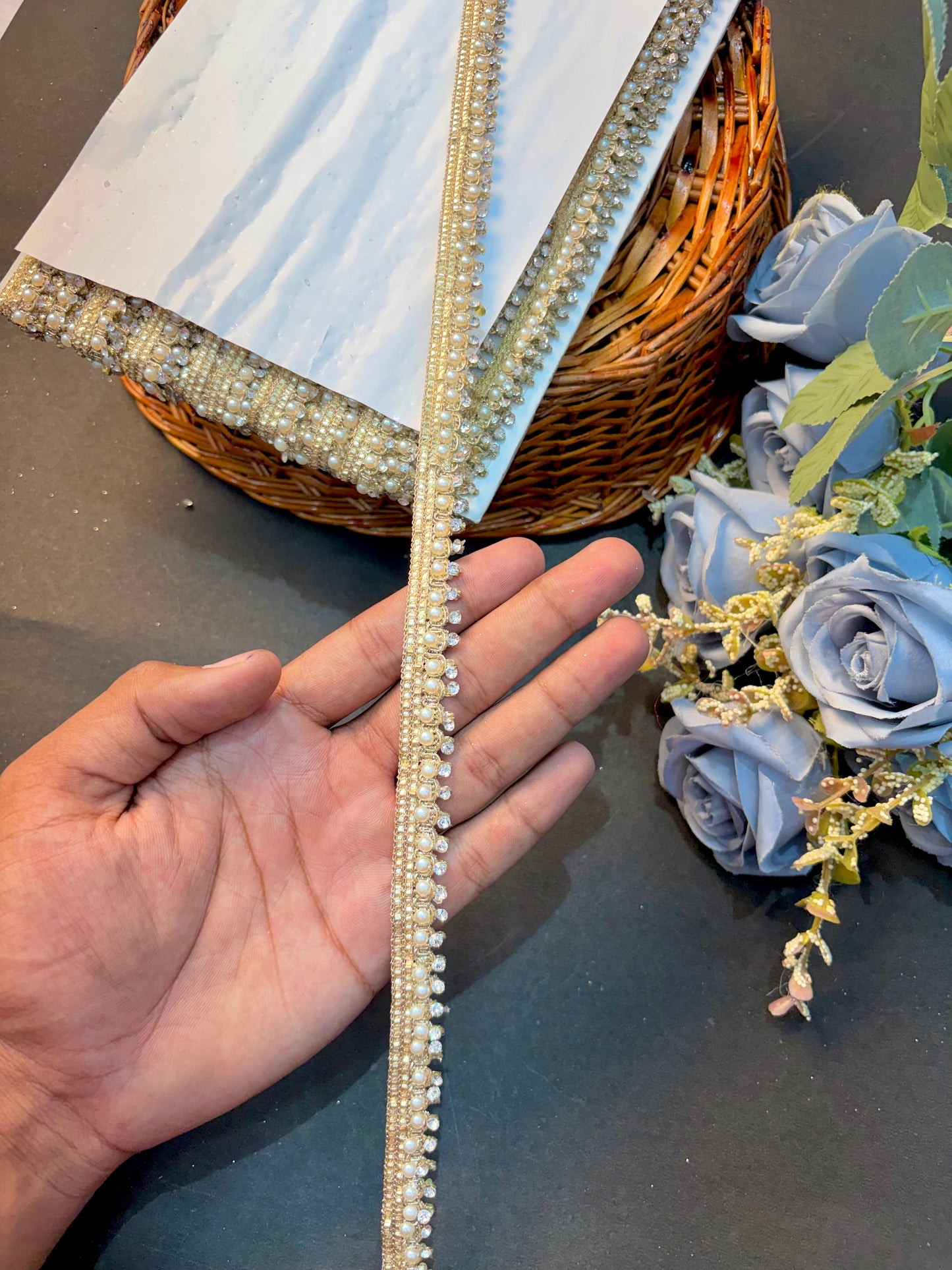 Golden stone lace Zari Embroidery Lace Border for Saree, Dupatta & Lehenga – Designer Fancy Bridal Lace Trim Roll (1 Inch Width) (pack of 9 meter )