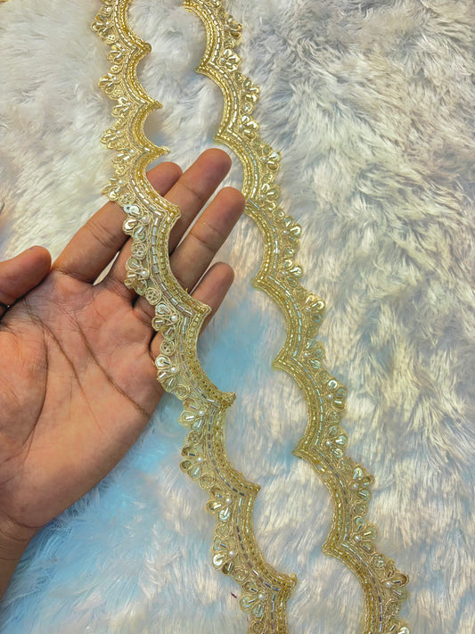 Luxury Golden maggam lace border & Sequin Lace Trim for Saree & Lehanga (pack of 9 meter)