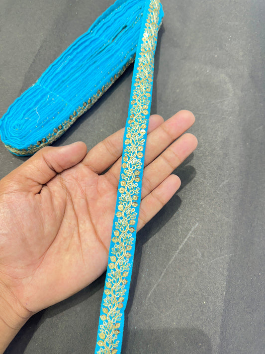 Fancy Embroidered Zari Lace Border for Saree, Dupatta, Lehenga, Dress & Craft – Golden Work Lace Trim Roll (Multiple Colors, 9 Meter)