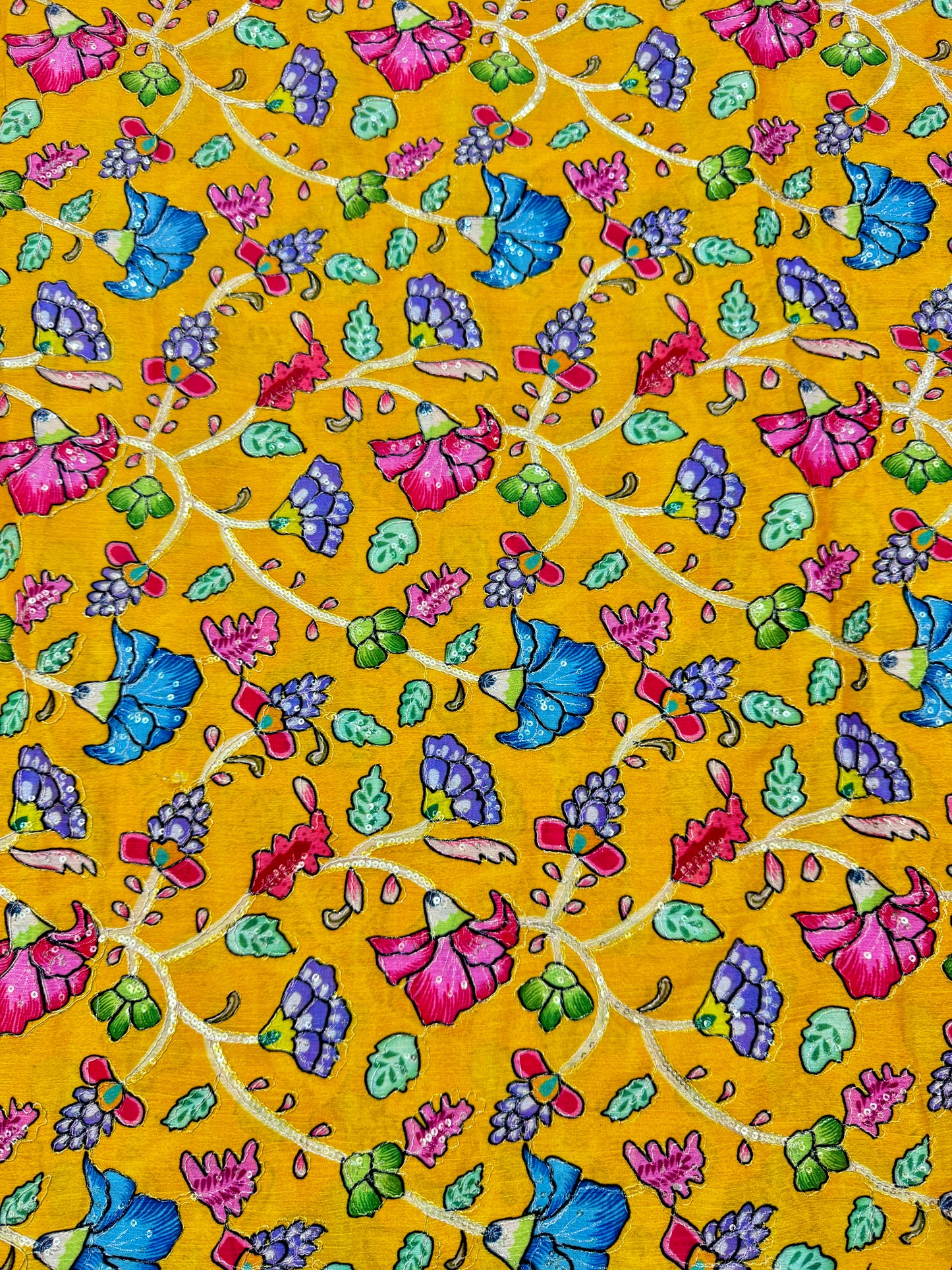 Multicolor all over position, Printed chenonFabric for Dressmaking | Designer Floral Print Fabric for Kurti, Saree, Blouse & Craft width 44inch width