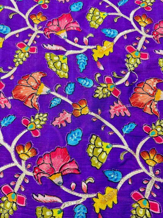 Multicolor all over position, Printed chenonFabric for Dressmaking | Designer Floral Print Fabric for Kurti, Saree, Blouse & Craft width 44inch width