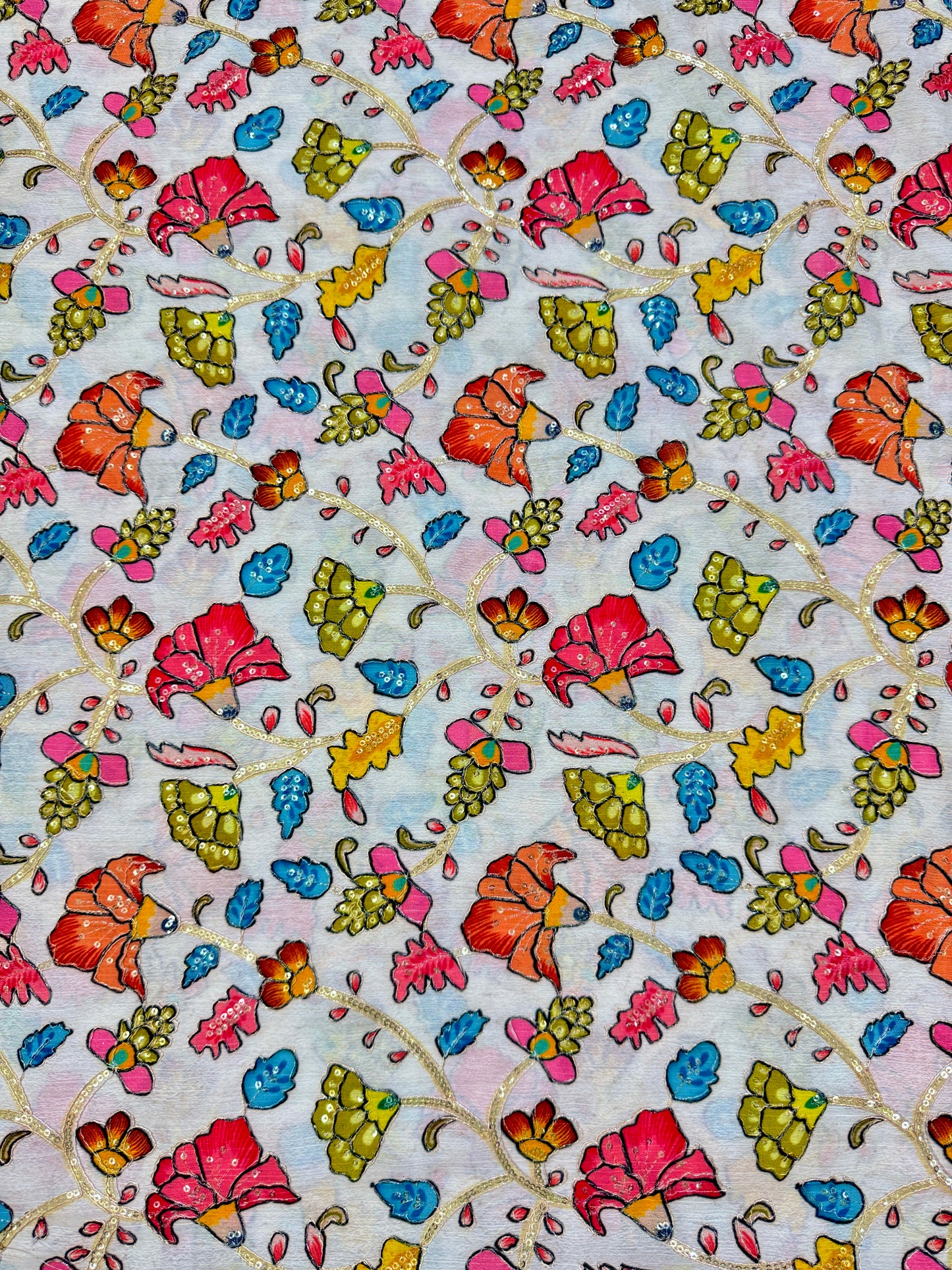 Multicolor all over position, Printed chenonFabric for Dressmaking | Designer Floral Print Fabric for Kurti, Saree, Blouse & Craft width 44inch width