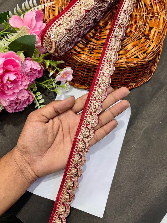 ✨Beautiful 😍Raw silk lace royal zari embroidered lace border 1inch (pack of 9 meter )