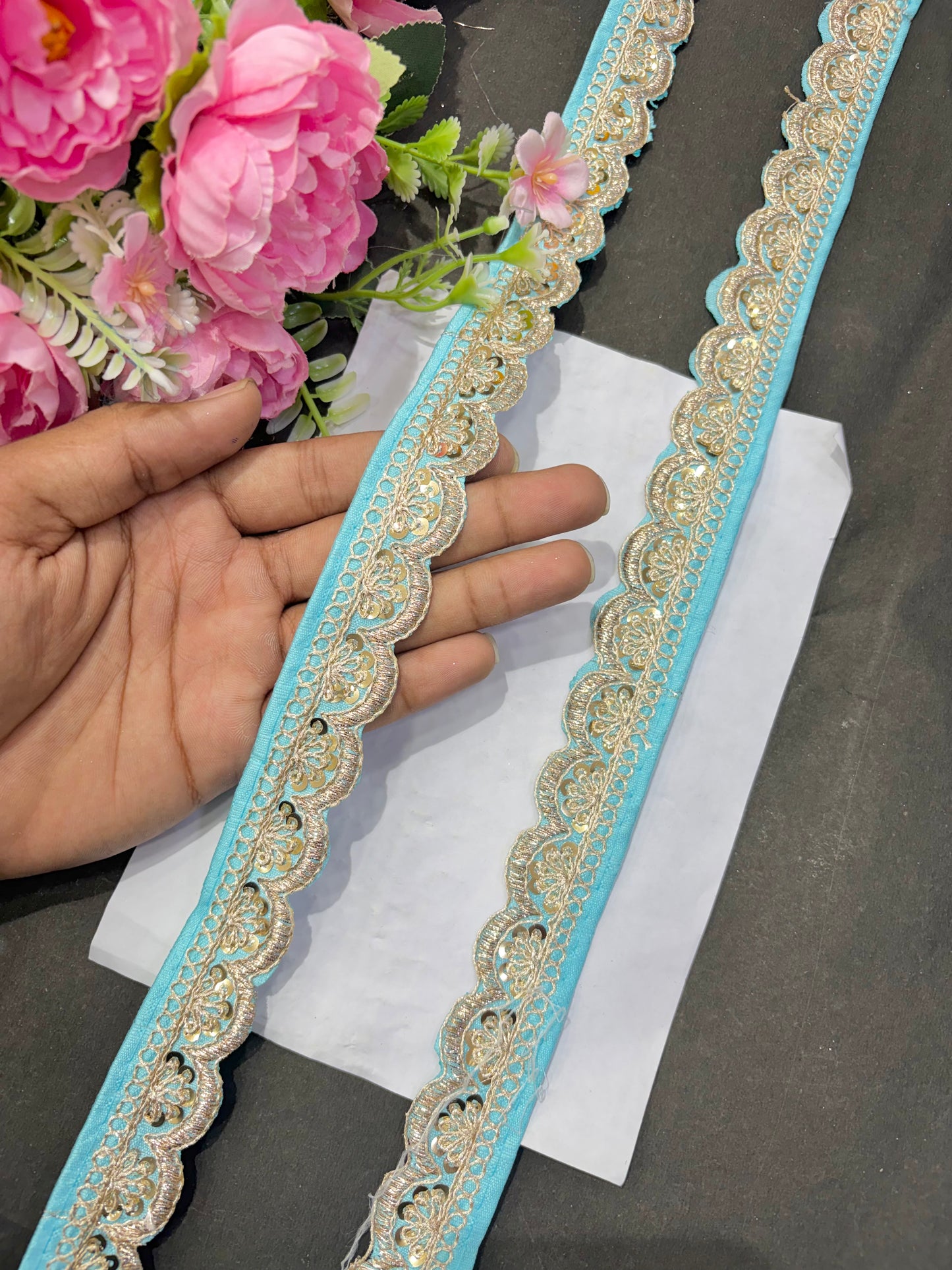 ✨Beautiful 😍Raw silk lace royal zari embroidered lace border 1inch (pack of 9 meter )