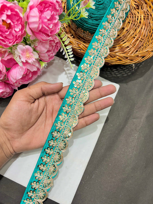 ✨Beautiful 😍Raw silk lace royal zari embroidered lace border 2 inch (pack of 9 meter )