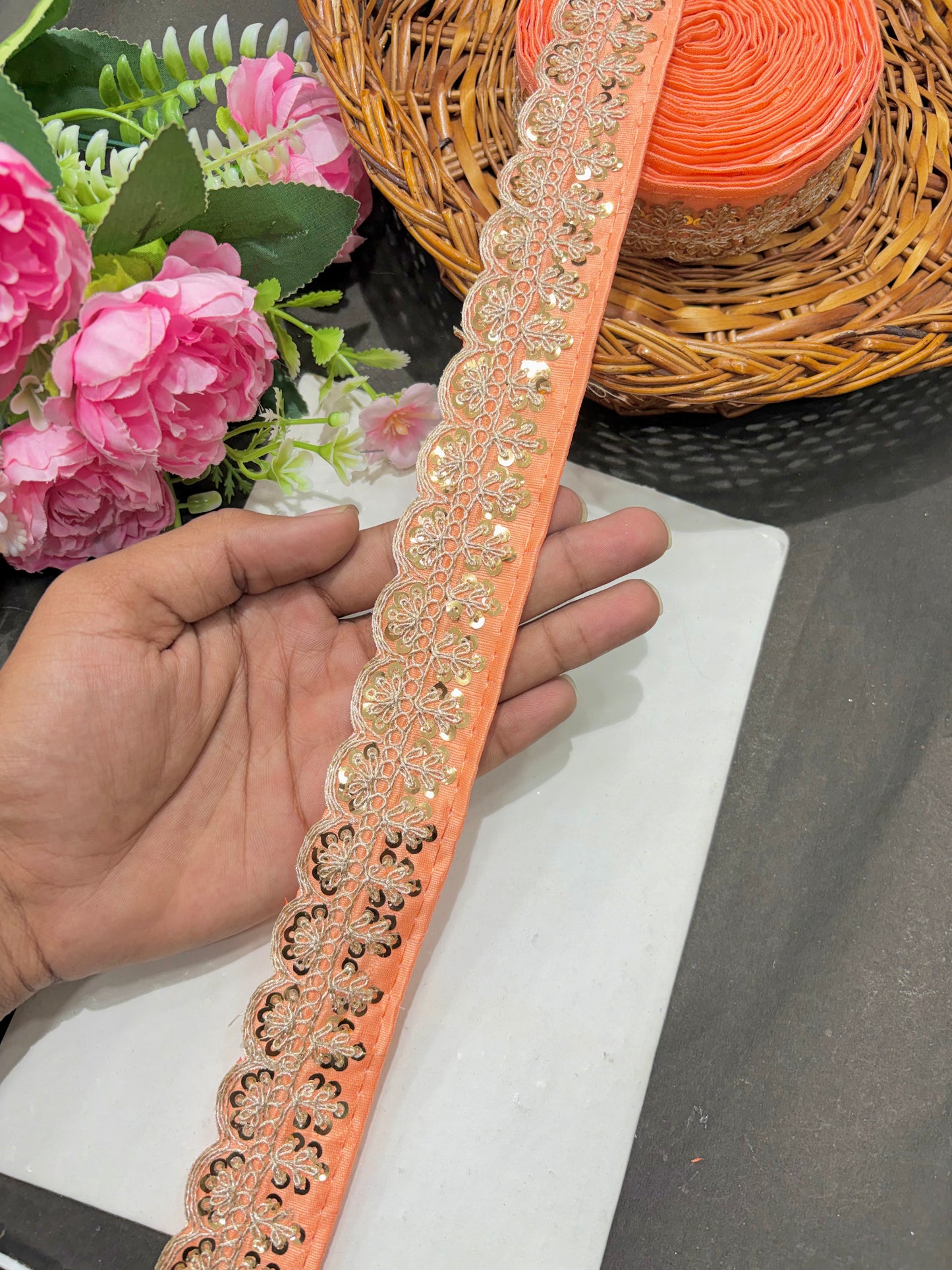 ✨Beautiful 😍Raw silk lace royal zari embroidered lace border 2 inch (pack of 9 meter )