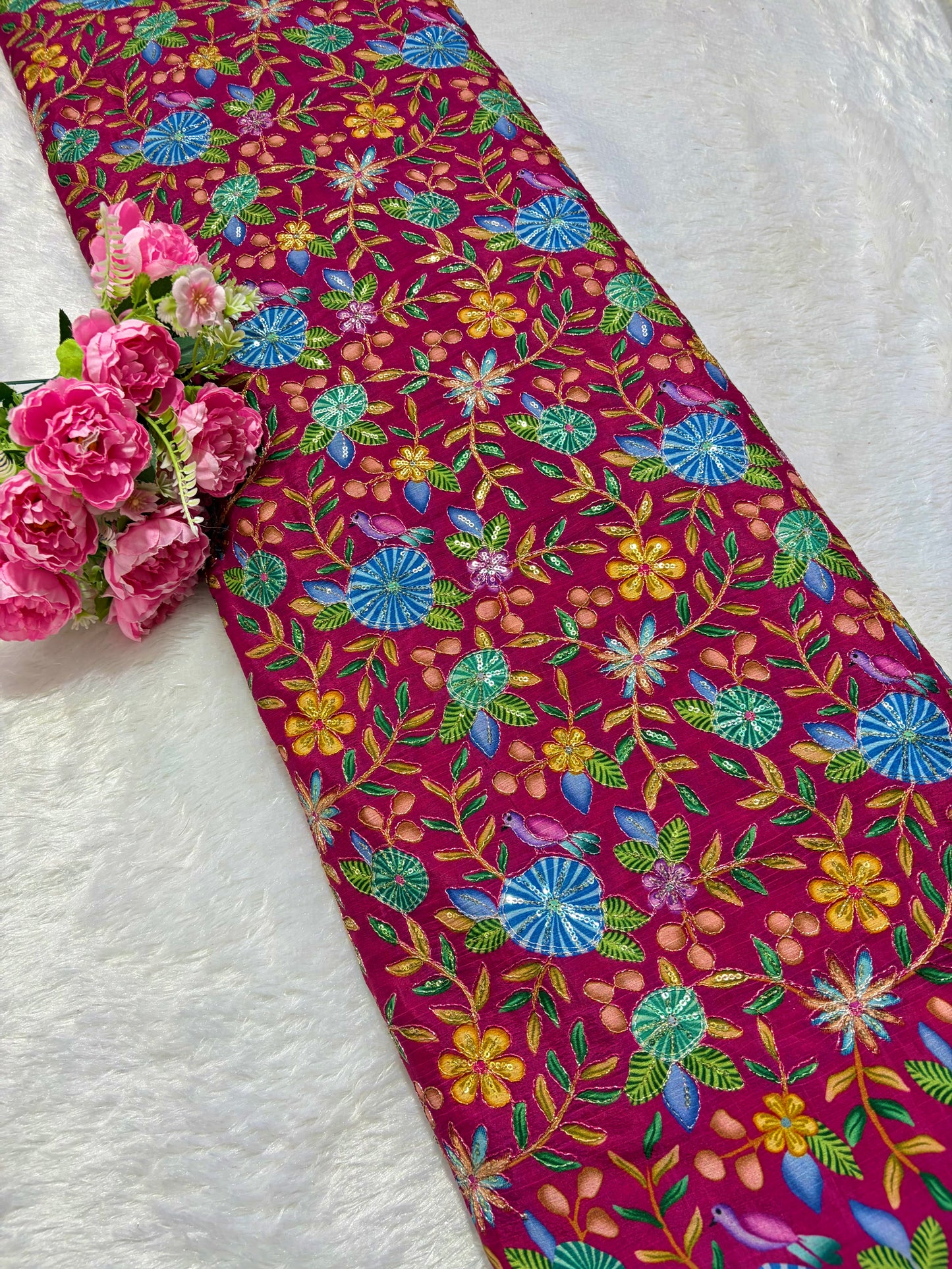 π₯° Pure Chinon Fabrics Multi Flower Print with Zari Work (44 width)
