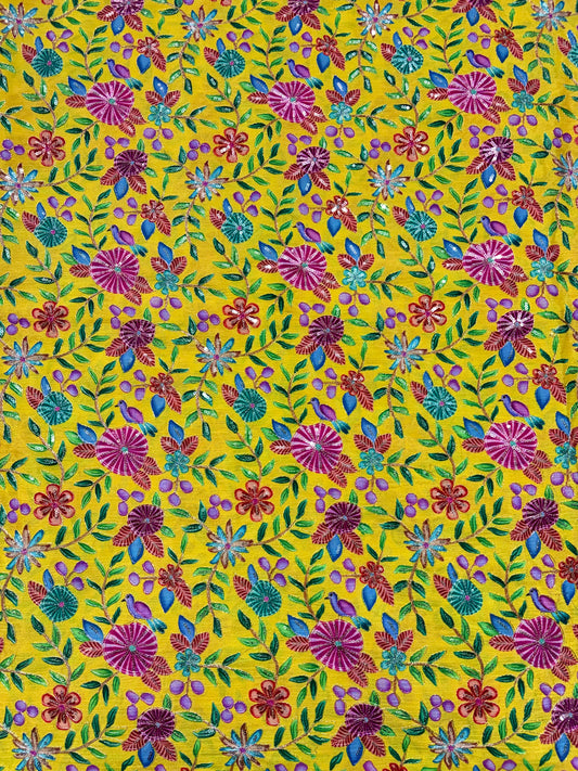 🥰 Pure Chinon Fabrics Multi Flower Print with Zari Work (44 width)