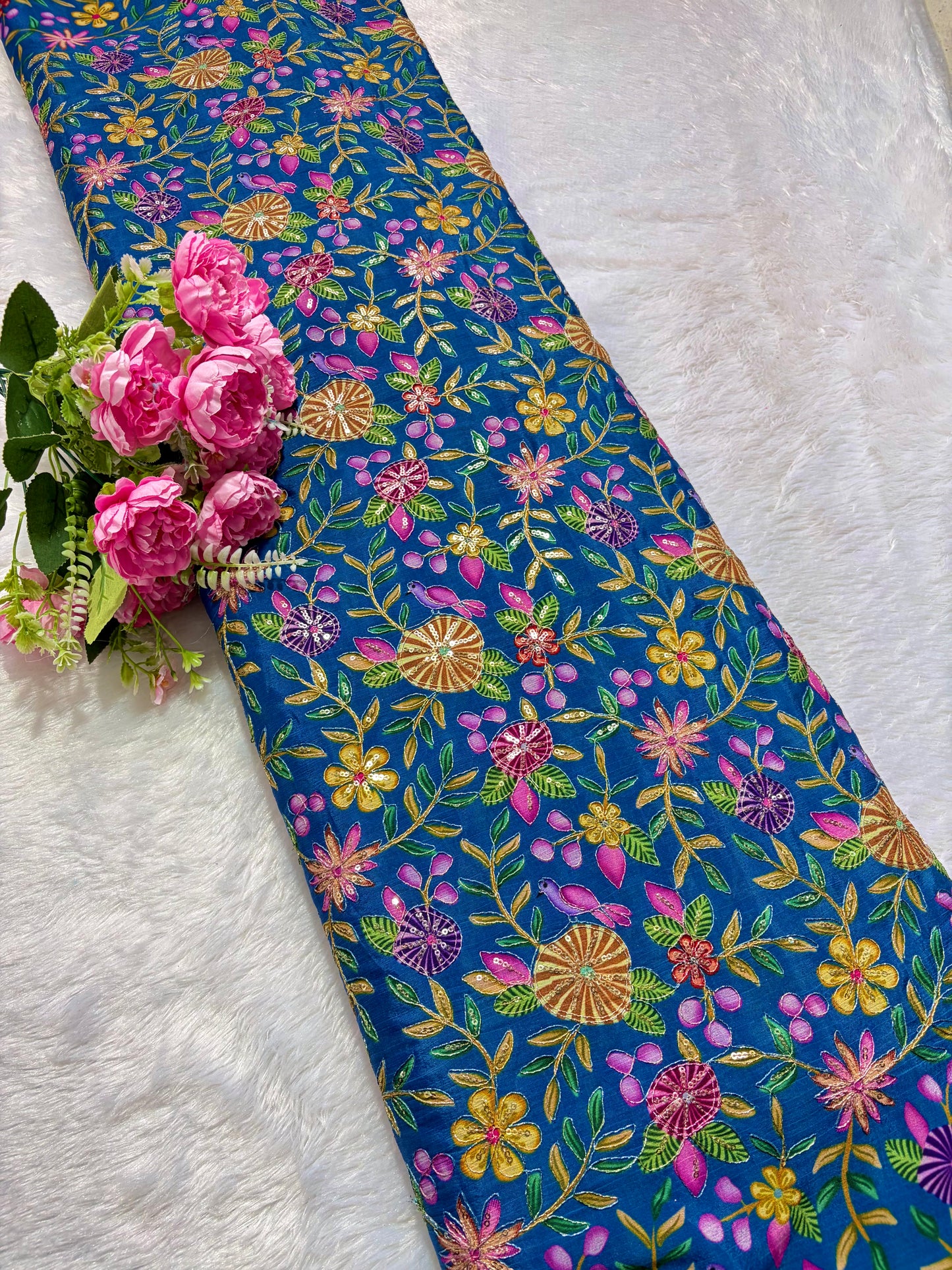 π₯° Pure Chinon Fabrics Multi Flower Print with Zari Work (44 width)