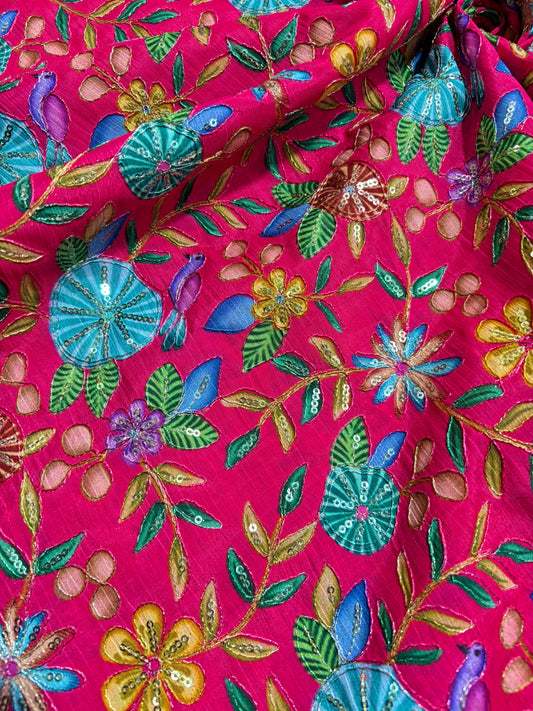 🥰 Pure Chinon Fabrics Multi Flower Print with Zari Work (44 width)