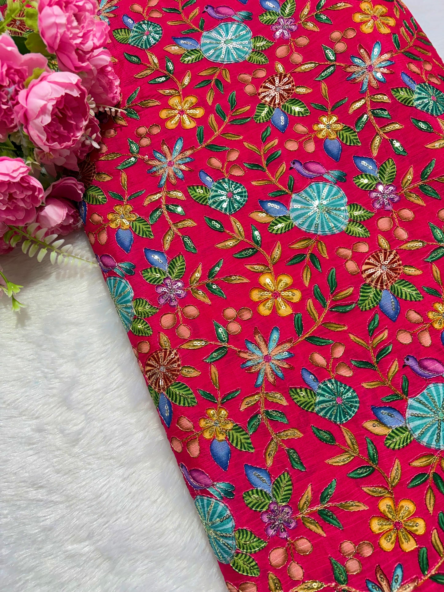 π₯° Pure Chinon Fabrics Multi Flower Print with Zari Work (44 width)