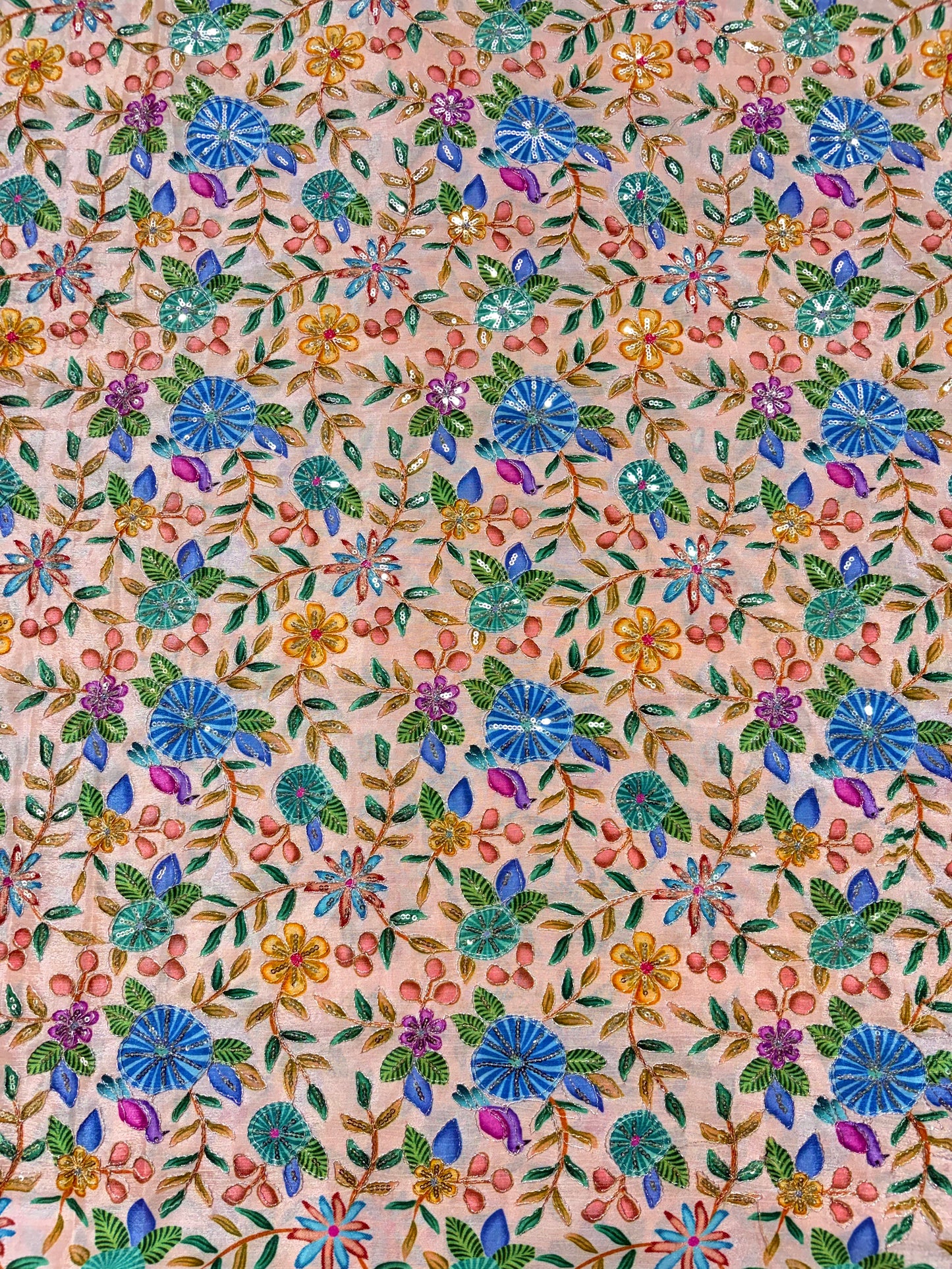 π₯° Pure Chinon Fabrics Multi Flower Print with Zari Work (44 width)