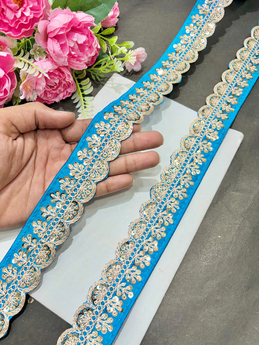 ✨Beautiful 😍Raw silk lace royal zari embroidered lace border 2 inch (pack of 9 meter )