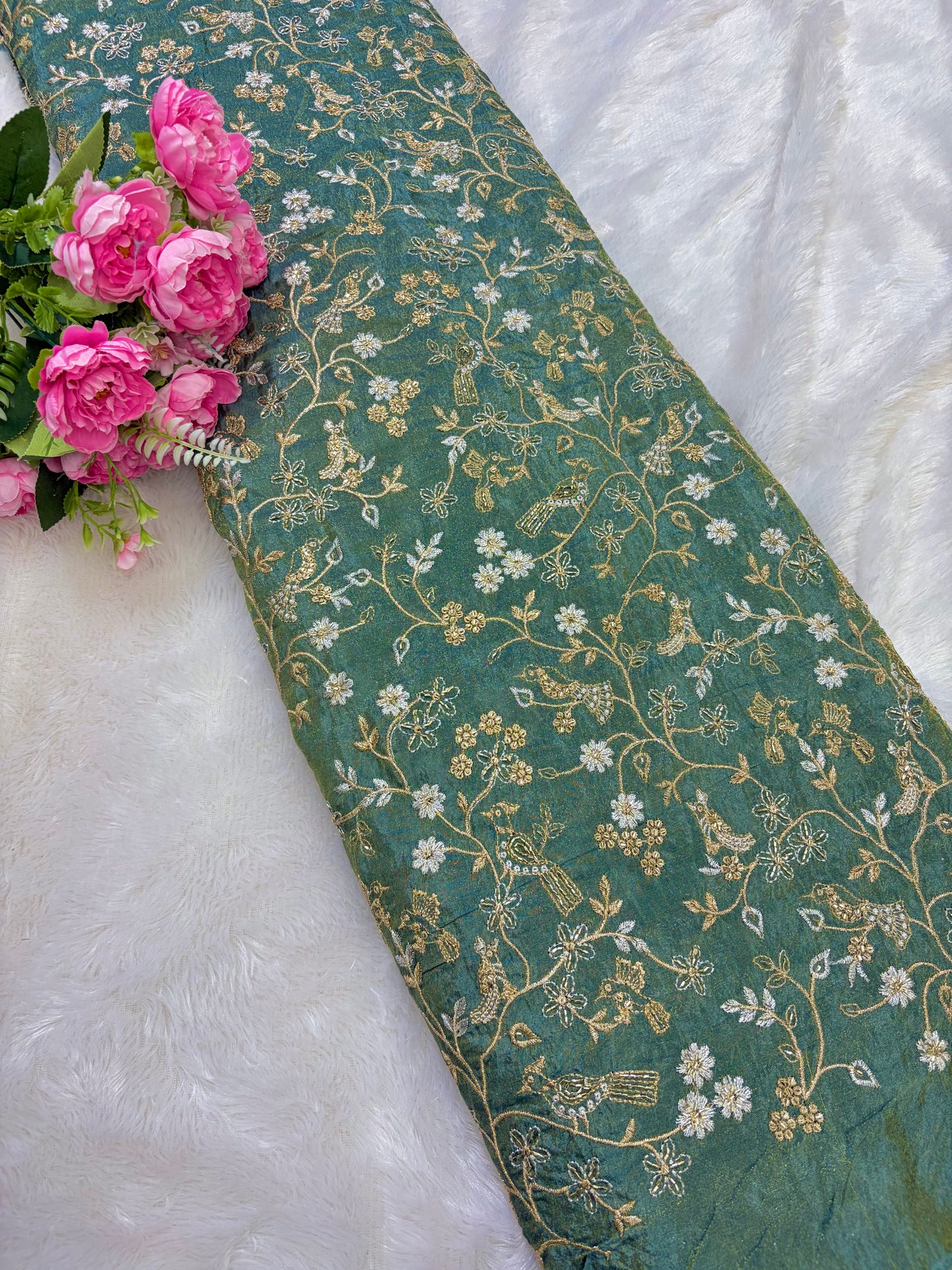 😍Exclusive Tissue Zari Work with Parrot Beads Work 🦜44 Width💕