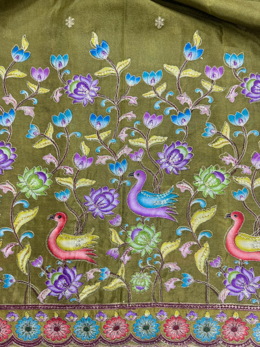 🥰🦌Beautiful Kalamkari Border Fabrics 🦚 44width