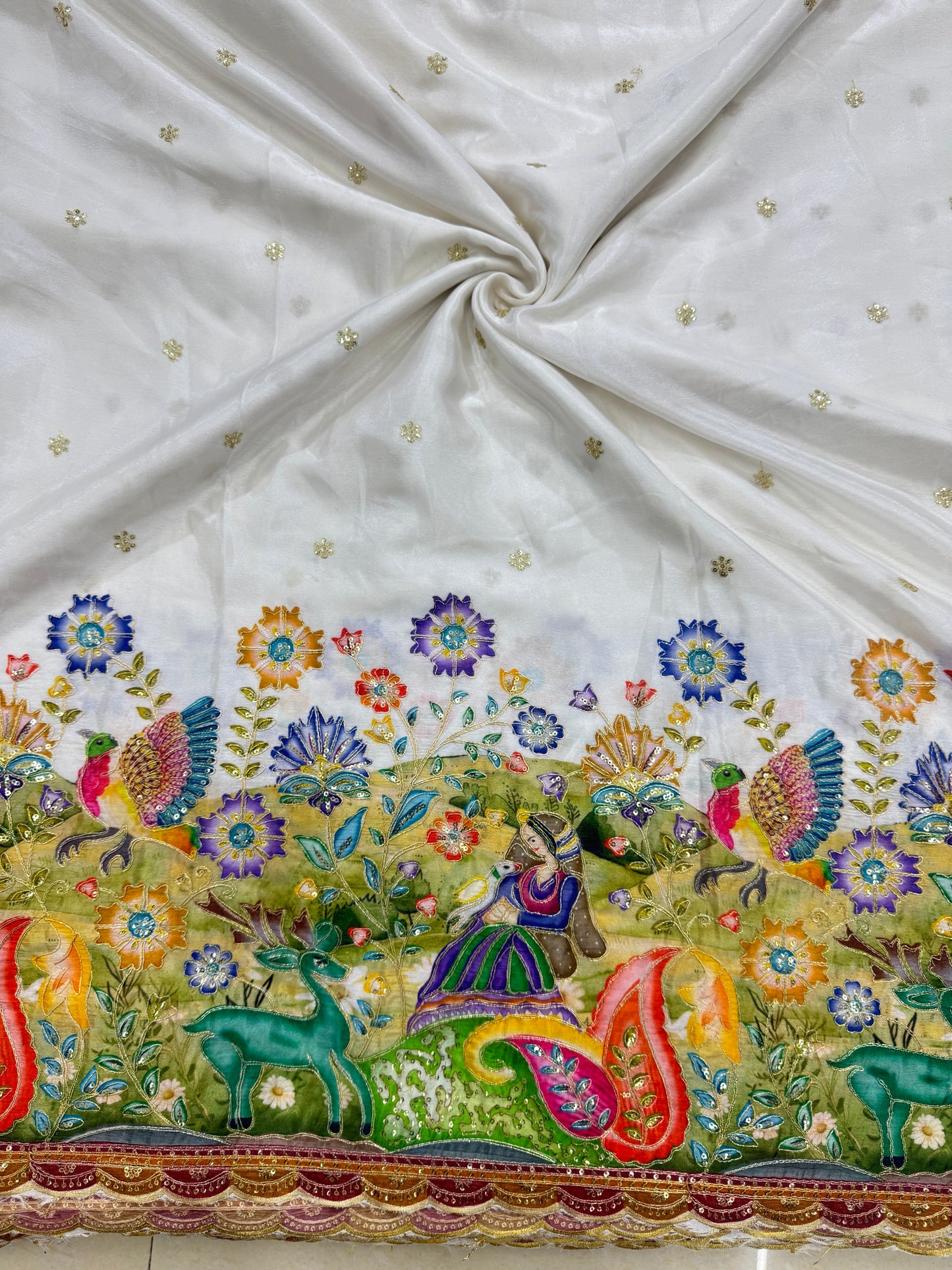 🥰🦌Beautiful Kalamkari Border Fabrics 🦚 44width