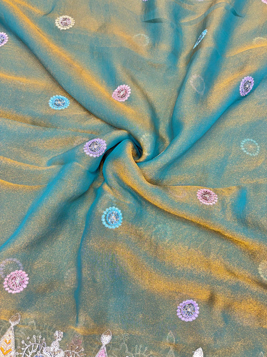 😍Exclusive Space Silk with Multi Colour Embroidery 44 inch width 🪡🧵