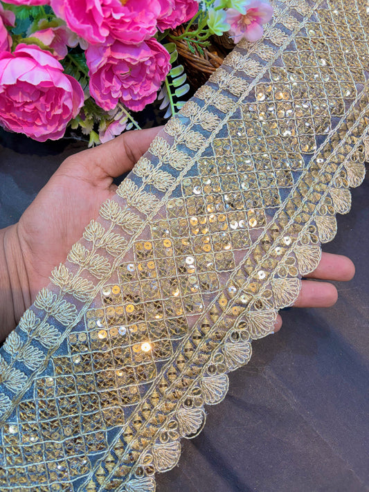 excluse Floral Embroidered Sequin Lace Border( pack of 9 meter)