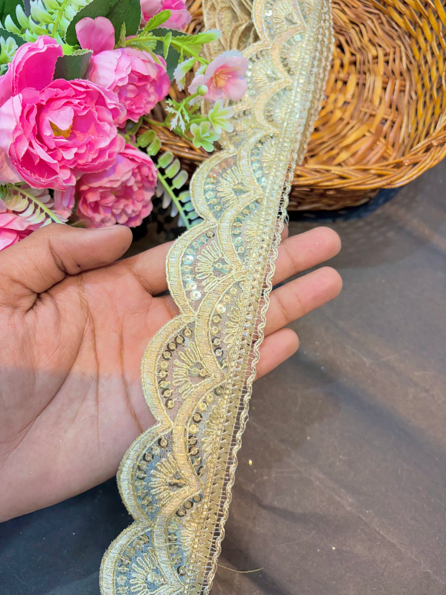 Affordable gold Embroidered Lace Designs – Elegant Border Trim for Sarees, Dupattas & Lehengas (9 Meter, 2Inch Width) | Golden